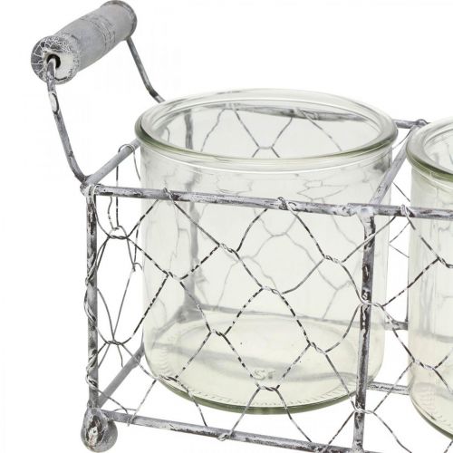 Artículo Cesta de Alambre Vintage Blanqueada con Jarrón de Cristal Linterna 21×10.5cm