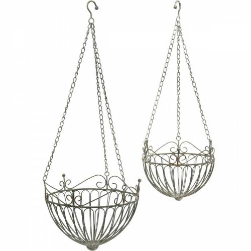 Floristik24 Cesta de flores cesta de plantas decorativa óxido metal blanco lavado Ø28/22cm juego de 2