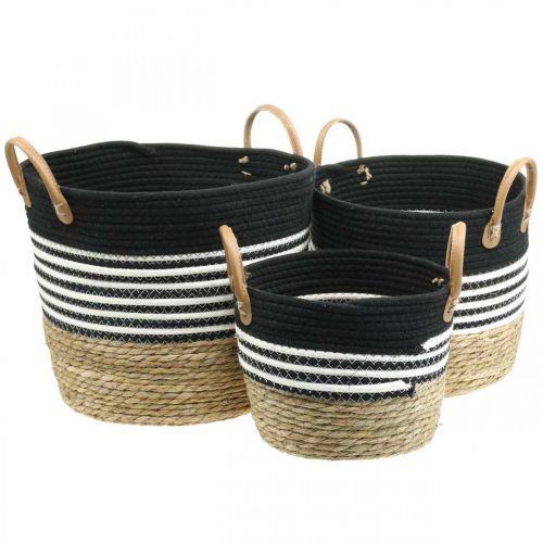 Cesta con asa, ayudante de pedidos, cesta para plantas, utensilio blanco y negro, natural Ø32/28/23cm H30/25/19cm juego de 3