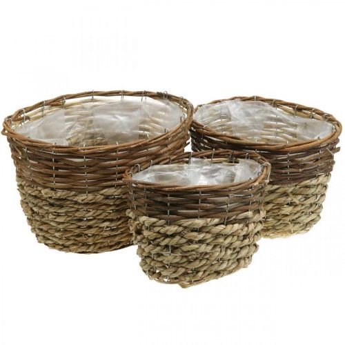 Artículo Cesta natural para plantar, decoración de cestas, cuencos para plantas natural L21/19/16cm H21/19/16cm juego de 3