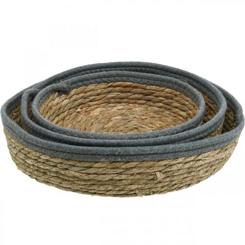 Artículo Bandeja de cesta redonda, cuenco de plantas naturales, bandeja decorativa naturaleza trenzada Ø33/30/25cm H8/7cm juego de 3