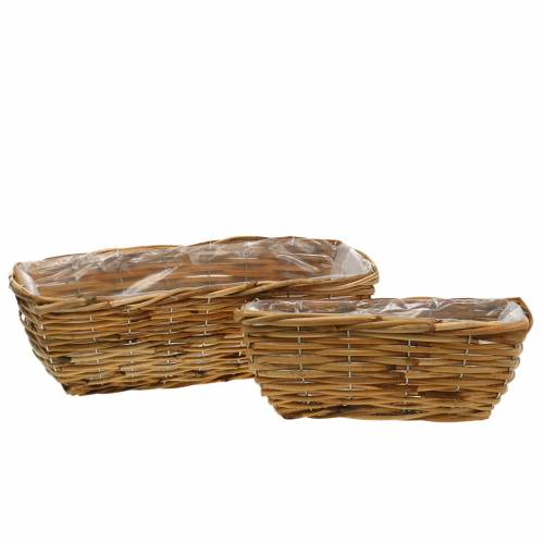 Caja cesta hecha de sauce pelado caja de flores de color natural juego de 2