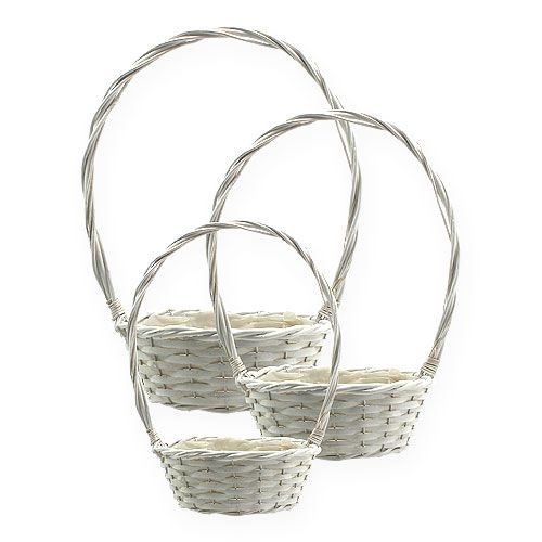 Juego de 3 cestas con asas redondas blancas Ø18, 23, 29cm