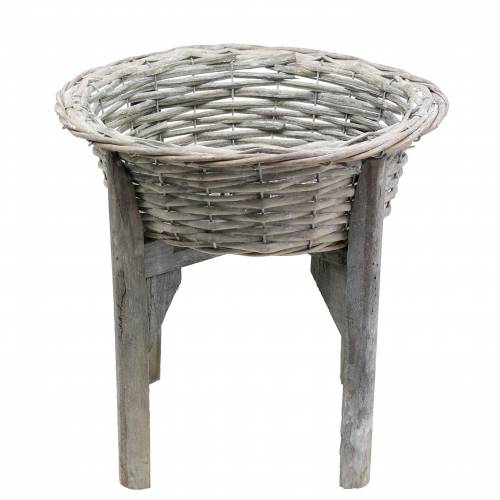Floristik24 Cuenco de mimbre con soporte de madera gris, blanco lavado Ø33cm