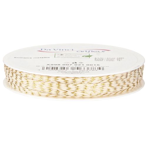 Artículo Cordón de algodón cinta de algodón oro y crema 7mm 15m