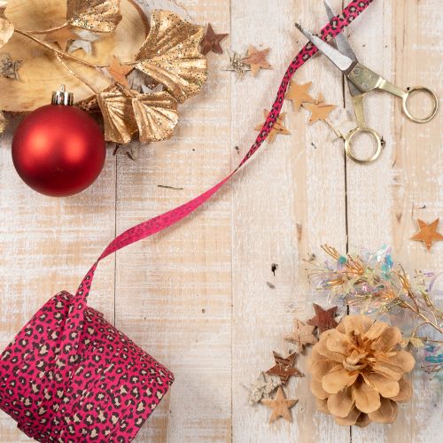 Cinta decorativa con estampado de leopardo, color rosa, cinta rizada para envolver regalos y manualidades, 10 mm de ancho, 100 m de largo. | Floristik24.es