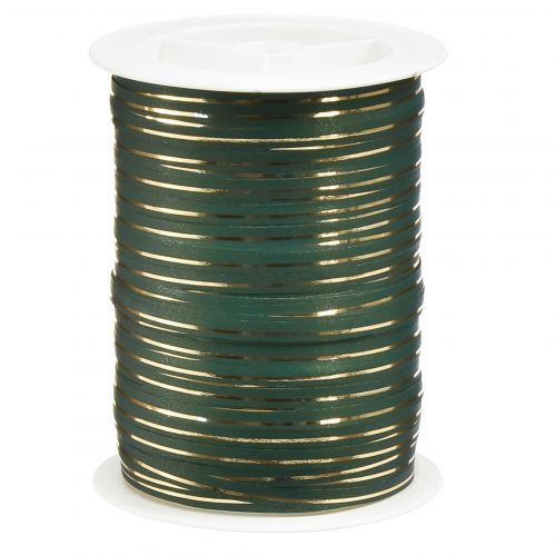 Artículo Cinta rizadora cinta de regalo verde con rayas doradas 10mm 250m