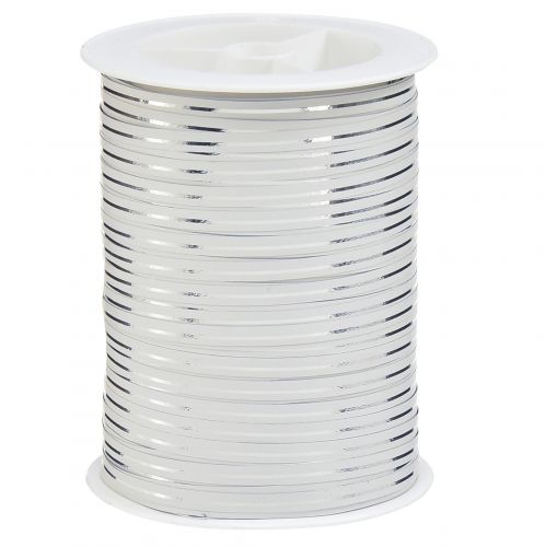 Artículo Cinta rizadora cinta de regalo blanca con rayas plateadas 5mm 250m