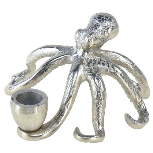 Artículo Portavelas decorativo marítimo pulpo metal plateado Ø14cm H9cm