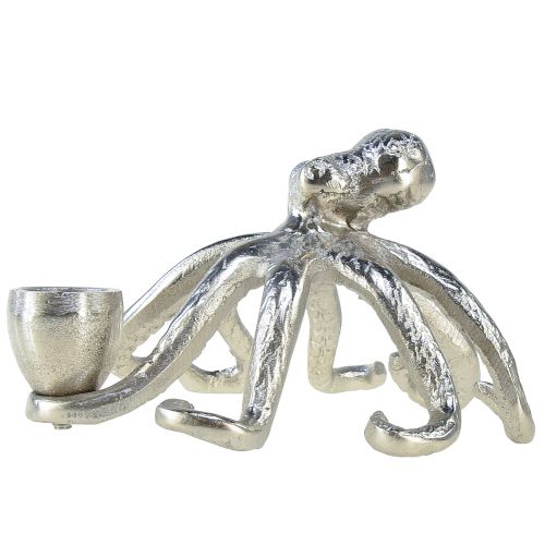 Floristik24 Portavelas decorativo marítimo pulpo metal plateado Ø14cm H9cm