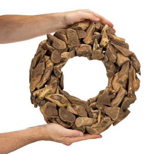 Corona decorativa redonda de 35 cm, hecha de piezas de madera natural. | Floristik24.es