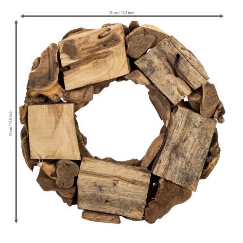 Corona decorativa redonda de 35 cm, hecha de piezas de madera natural. | Floristik24.es