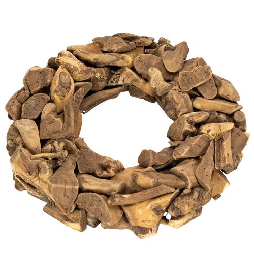 Corona decorativa redonda de 35 cm, hecha de piezas de madera natural. | Floristik24.es