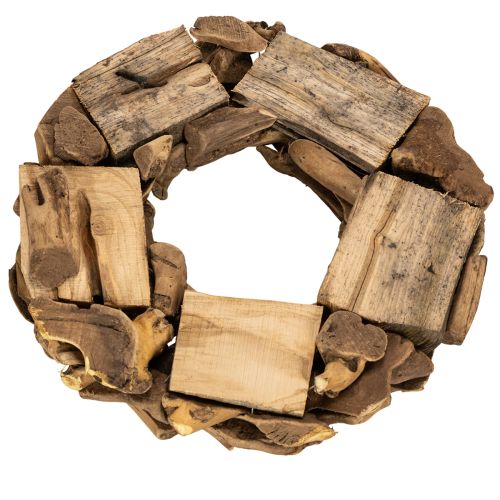 Corona decorativa redonda de 35 cm, hecha de piezas de madera natural. | Floristik24.es