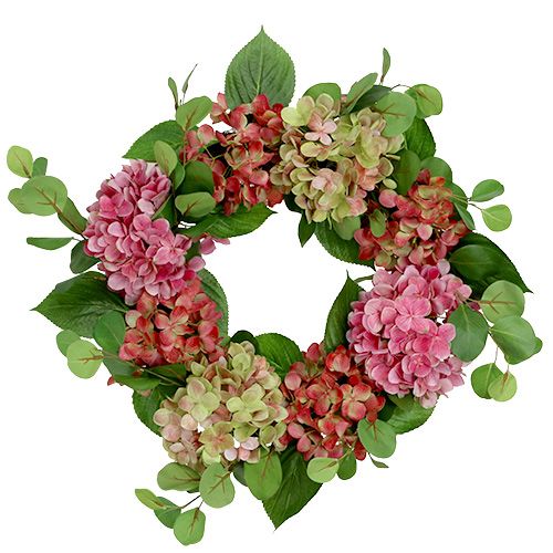 Floristik24 Guirnalda hortensias Ø60cm verde, rosa 1p