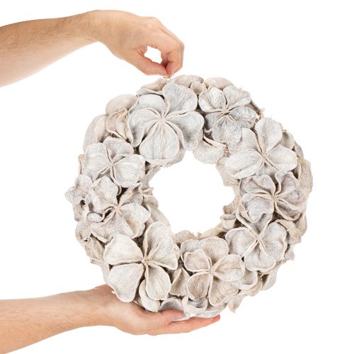 Corona con flores de loto, decoración natural, flores secas, 35 cm | Floristik24.es