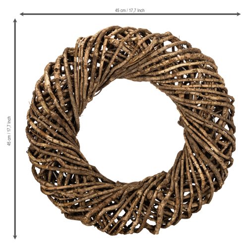 Corona decorativa hecha de ramas naturales, corona de ratán, redonda, grande, 45 cm. | Floristik24.es