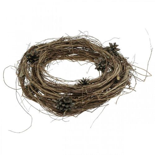 Artículo Guirnalda natural ramas de olmo conos deco guirnalda naturaleza Ø35cm H8cm
