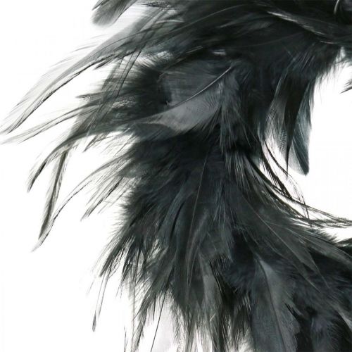 Floristik24 Guirnalda de plumas negra pequeña Ø11cm Decoración Pascua plumas reales