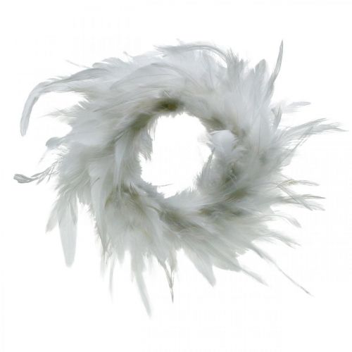 Floristik24 Corona de plumas blanca pequeña Ø11cm Decoración de Pascua plumas reales