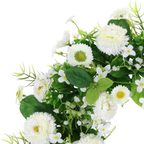 Floristik24 Guirnalda de flores deco blanco Bellis corona de puerta flores de seda Ø30cm