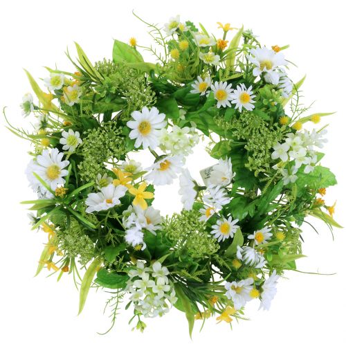 Floristik24 Corona de primavera con gerberas blanco, amarillo Ø30cm