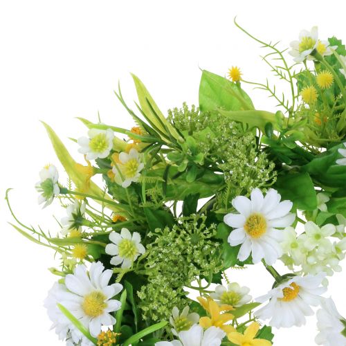 Floristik24 Corona de primavera con gerberas blanco, amarillo Ø30cm