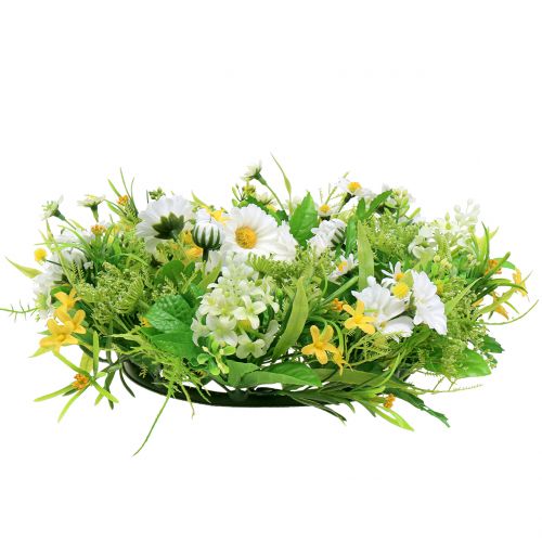 Floristik24 Corona de primavera con gerberas blanco, amarillo Ø30cm