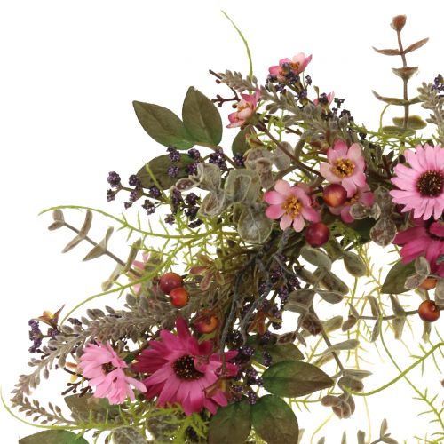 Artículo Corona de flores con margaritas y bayas rosa viejo Ø30cm