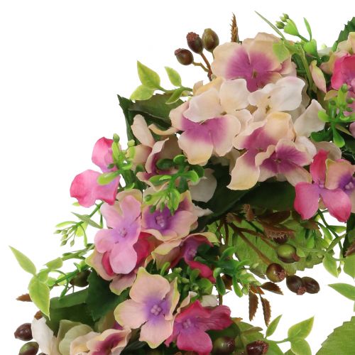 Floristik24 Corona de flores con hortensia y bayas rosa Ø30cm