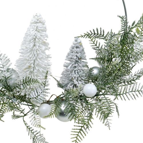 Floristik24 Corona luminosa con abetos y bolas, Adviento, decoración de invierno para colgar, anillo de decoración LED plateado L45cm Ø30cm