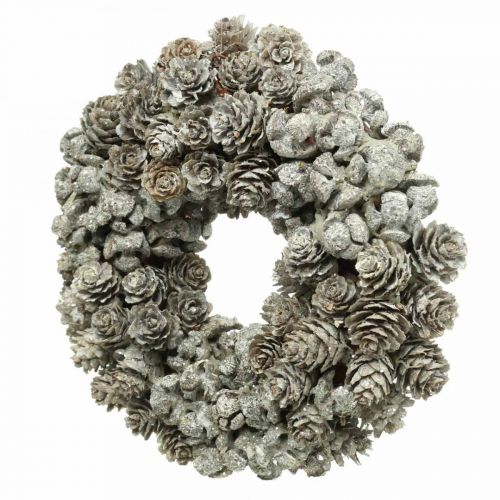 Floristik24 Deco corona conos alerce y ciprés blanco, purpurina Ø20cm 2ud