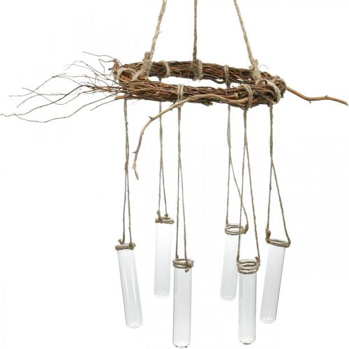 Floristik24 Corona de mimbre con probetas, corona decorativa para colgar L85cm Ø28cm