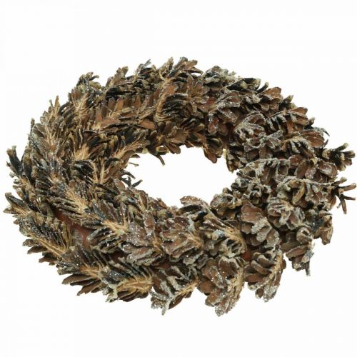 Artículo Corona decorativa conos Corona navideña marrón, purpurina Ø30cm