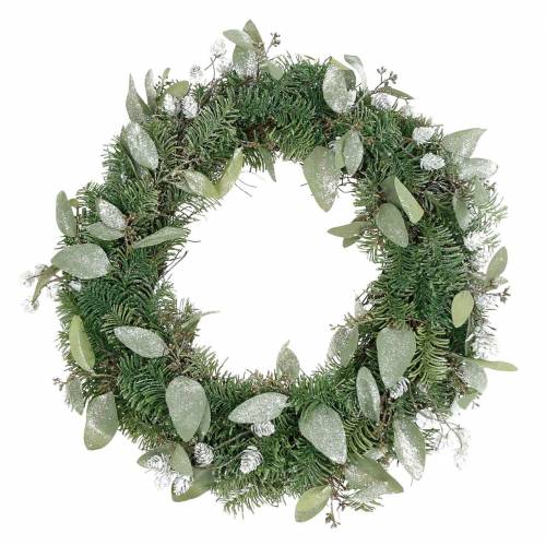 Floristik24 Corona decorativa eucalipto y conos artificiales Ø45cm verde, blanco