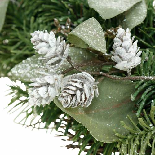 Floristik24 Corona decorativa eucalipto y conos artificiales Ø45cm verde, blanco