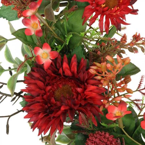 Floristik24 Corona de otoño flores de seda gerbera roja cardo corona de puerta Ø42cm