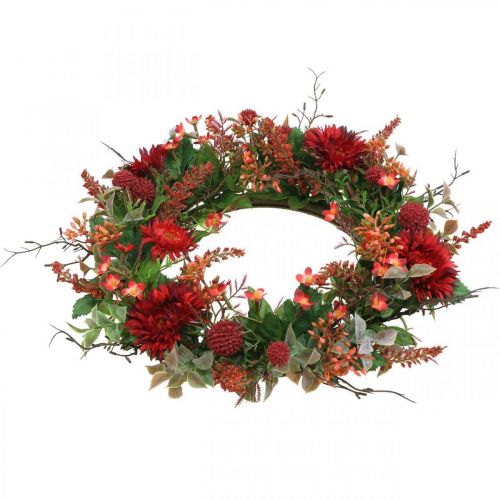 Floristik24 Corona de otoño flores de seda gerbera roja cardo corona de puerta Ø42cm