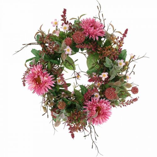 Corona de otoño flores de seda corona de mesa de cardo gerbera rosa Ø32cm