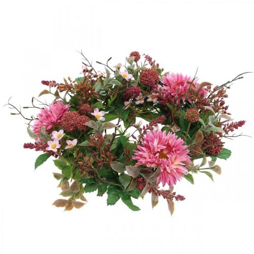 Floristik24 Corona de otoño flores de seda corona de mesa de cardo gerbera rosa Ø32cm