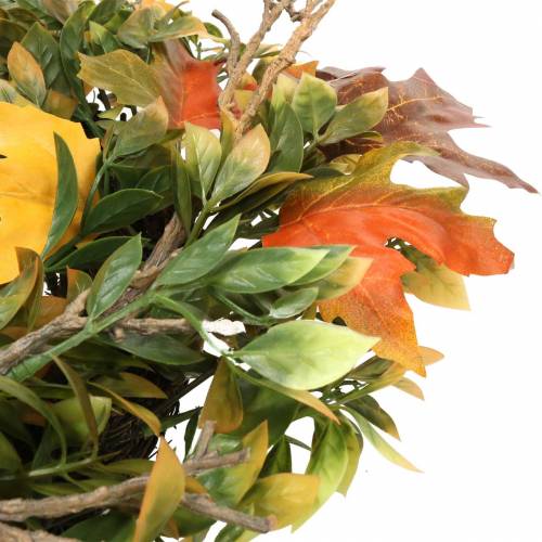 Artículo Corona de hojas otoñales artificialmente verde, amarillo, naranja Ø45cm