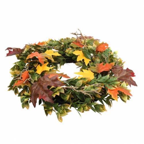 Floristik24 Corona de hojas otoñales artificialmente verde, amarillo, naranja Ø45cm