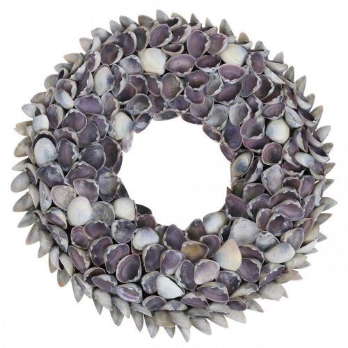 Corona de conchas, conchas naturales violetas, anillo de conchas Ø25cm