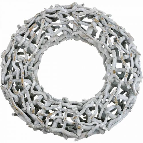 Floristik24 Guirnalda decorativa de madera y ramitas blanqueadas Guirnalda de madera grande Ø60cm
