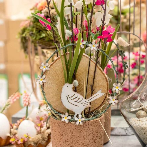 Floristik24 Corona con pájaro, decoración de metal para colgar, blanco primavera / verde Ø14,5cm juego de 2