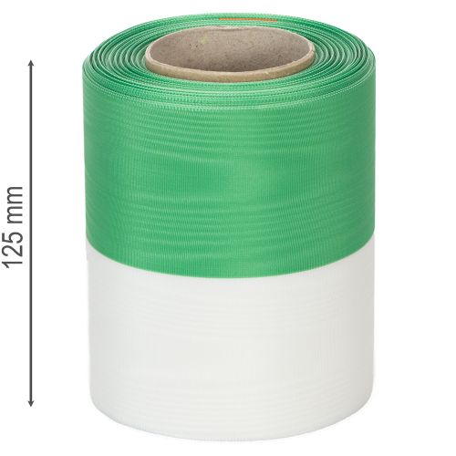 Artículo Cinta de moiré para coronas, 125 mm x 25 m, en verde y blanco, cinta tejida en tafetán, cinta nacional, cinta decorativa.