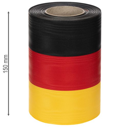 Artículo Cintas para coronas Moiré de 150 mm en negro, rojo y dorado con efecto moiré francés, rollo de 25 m para decoración y servicios funerarios.