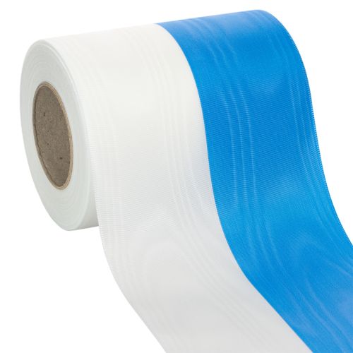 Artículo Cinta decorativa azul y blanca con efecto moiré de 125 mm – Cinta decorativa y de luto de alta calidad, cinta tradicional con un aspecto elegante, rollo de 25 m