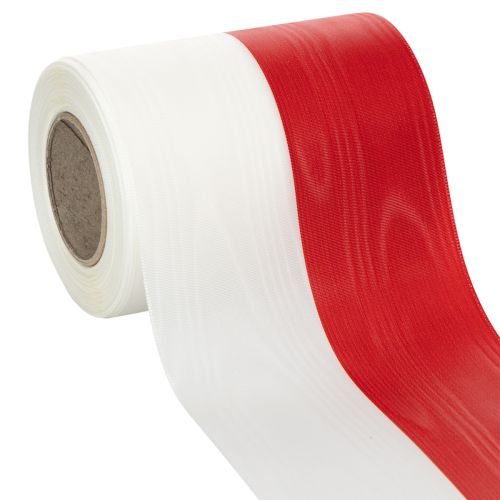 Artículo Cinta de muaré blanca y roja para corona, 125 mm - cinta de luto, cinta decorativa, cinta de lazo, cinta festiva, rollo de 25 m