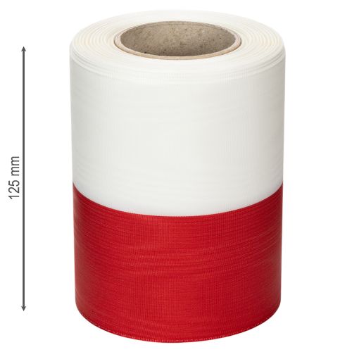 Artículo Cinta de muaré blanca y roja para corona, 125 mm - cinta de luto, cinta decorativa, cinta de lazo, cinta festiva, rollo de 25 m